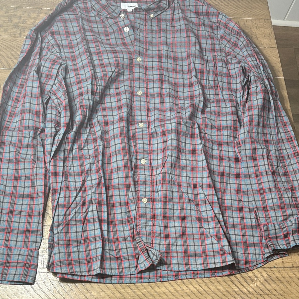 Sonoma Red and Gray Plaid Casual Shirt